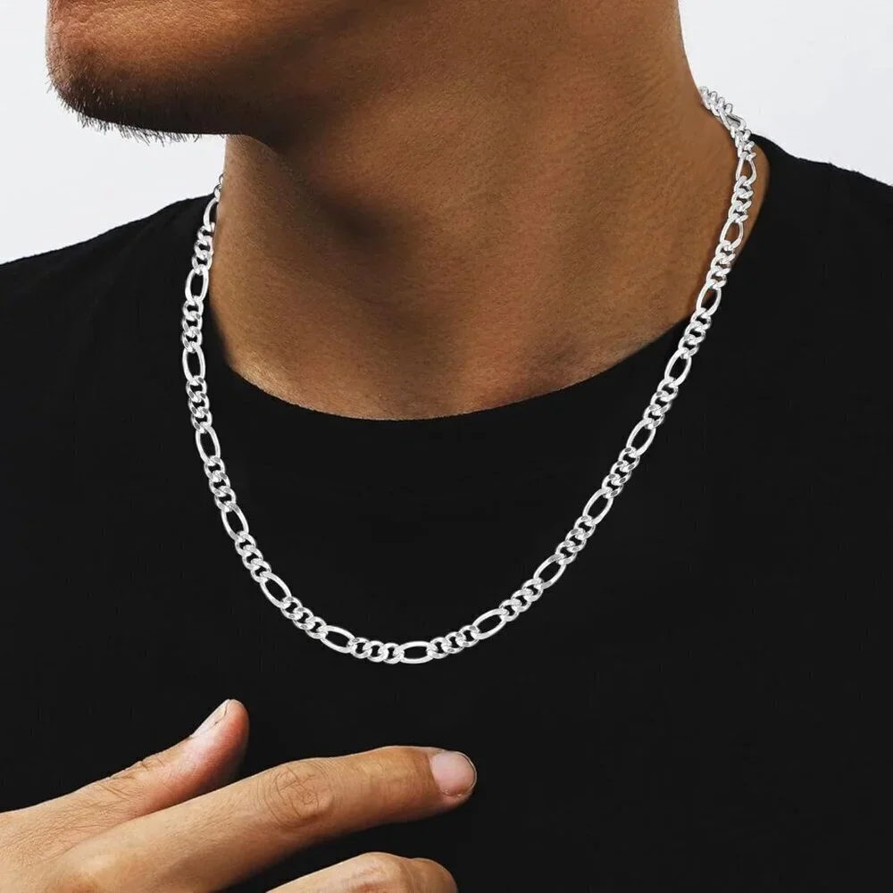 925 Sterling Silver Dainty 4mm Diamond Cut Figaro Chain for Men Jewelry Gift